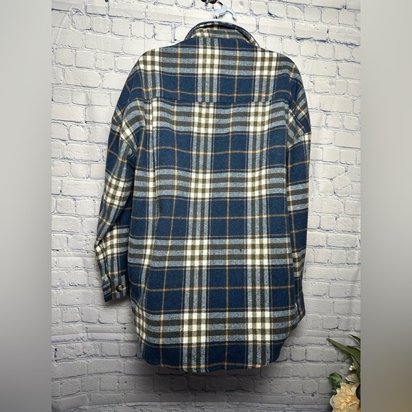 Navy blue/cream/orange super heavy duty button down plaid shirt - Picture 8 of 9